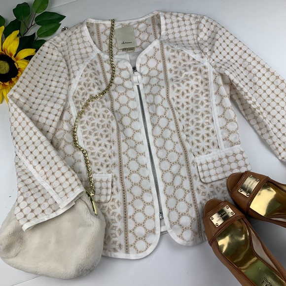 Anthropologie Jackets & Blazers - Elevenses Full Zip Eyelet Lace Embroidered Jacket